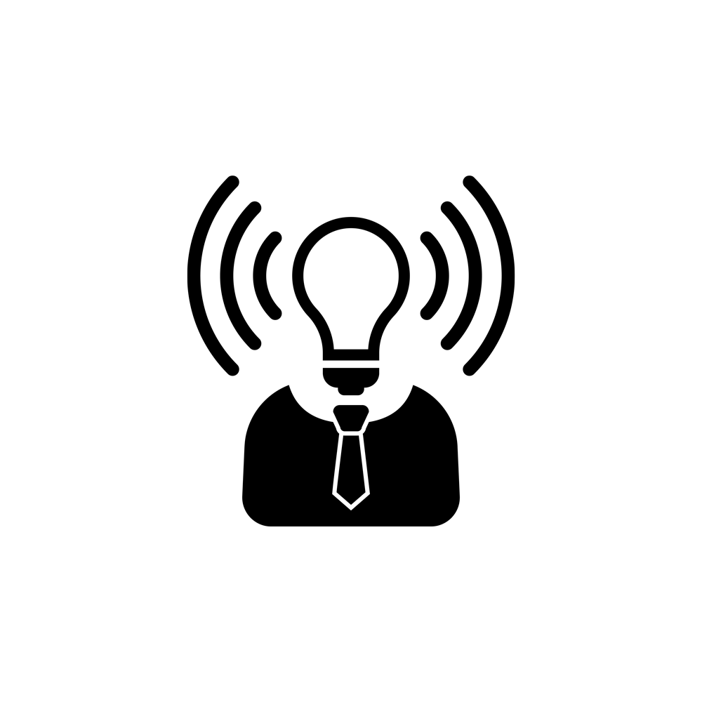 icon of lightbulb wearing a suit and tie