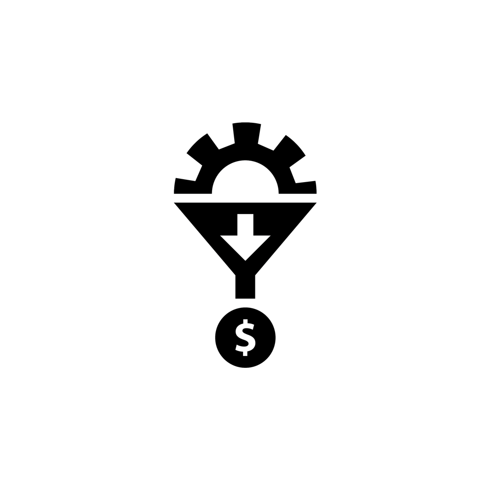 icon of gear with a funnel with dollar sign